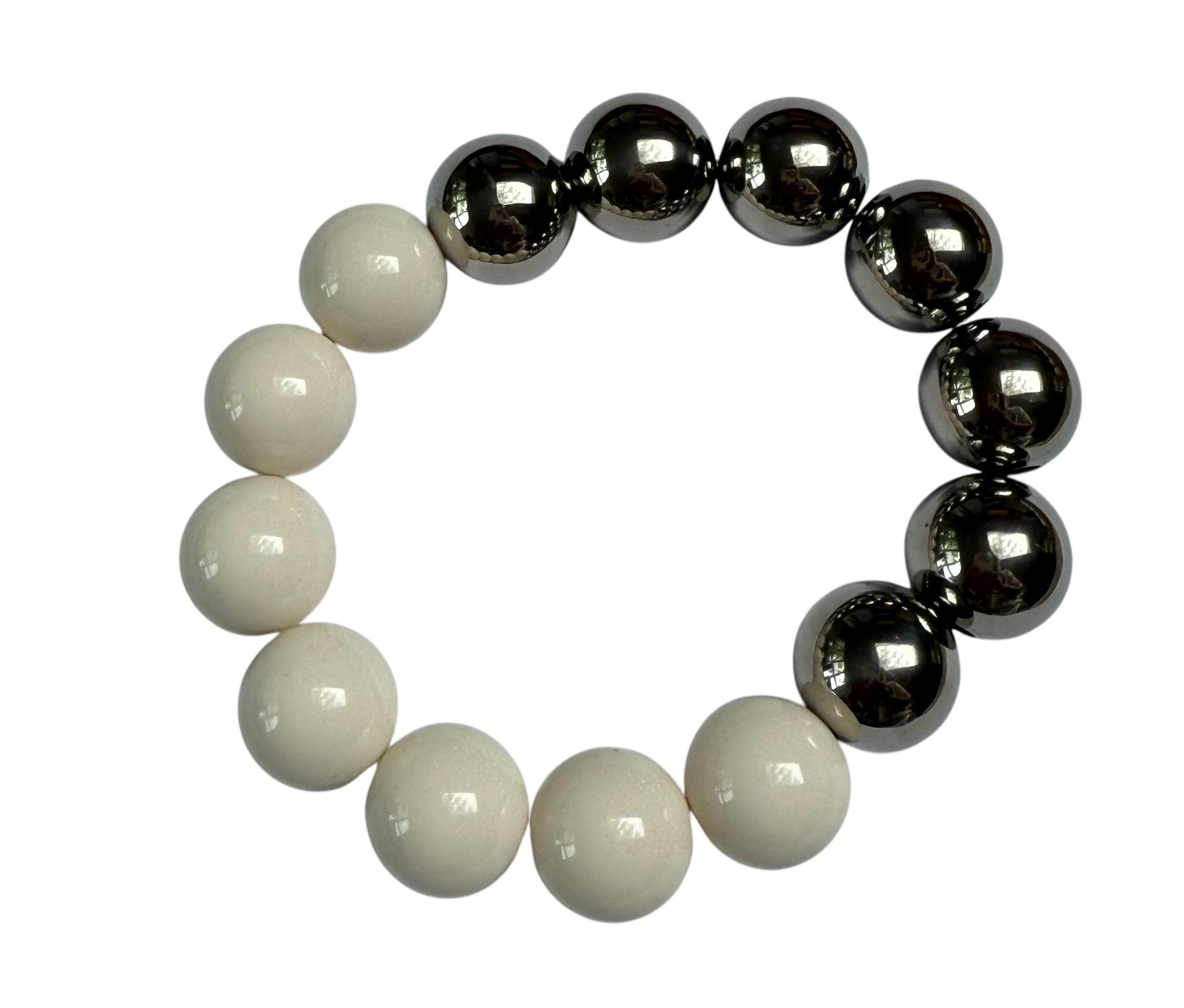 Bybjor Sølv & Hvid Chunky Bead Bracelet