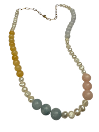 Bybjor Pearl Pastel Stone Golden Chain Necklace