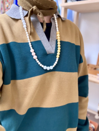 Bybjor Pearl Pastel Stone Golden Chain Necklace