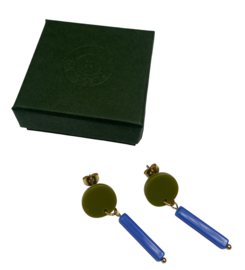 Glass Tube Cobalt & Olive Earrings