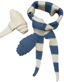 Bybjor Merino Wool Chunky Stripe Mini Scarf "Dusty Blue-Cream"