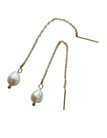 Bybjor Natural Pearl Chain Threader Earrings