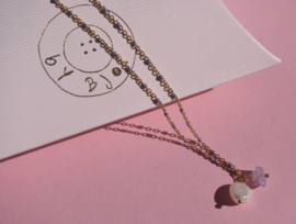 Pearl & Stone Enamel Chain Necklace