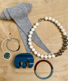Bybjor Sølv & Hvid Chunky Bead Necklace