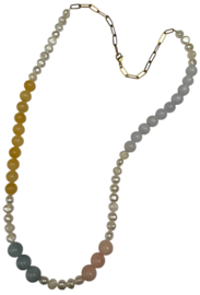 Bybjor Pearl Pastel Stone Golden Chain Necklace