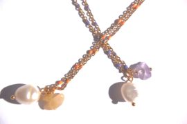 Pearl & Stone Enamel Chain Necklace