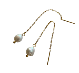 Bybjor Natural Pearl Chain Threader Earrings