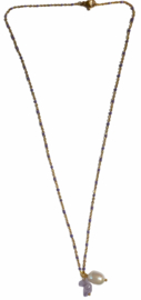 Pearl & Stone Enamel Chain Necklace