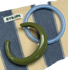 Bybjor Merino Wool Chunky Stripe Mini Scarf "Dusty Blue-Cream"