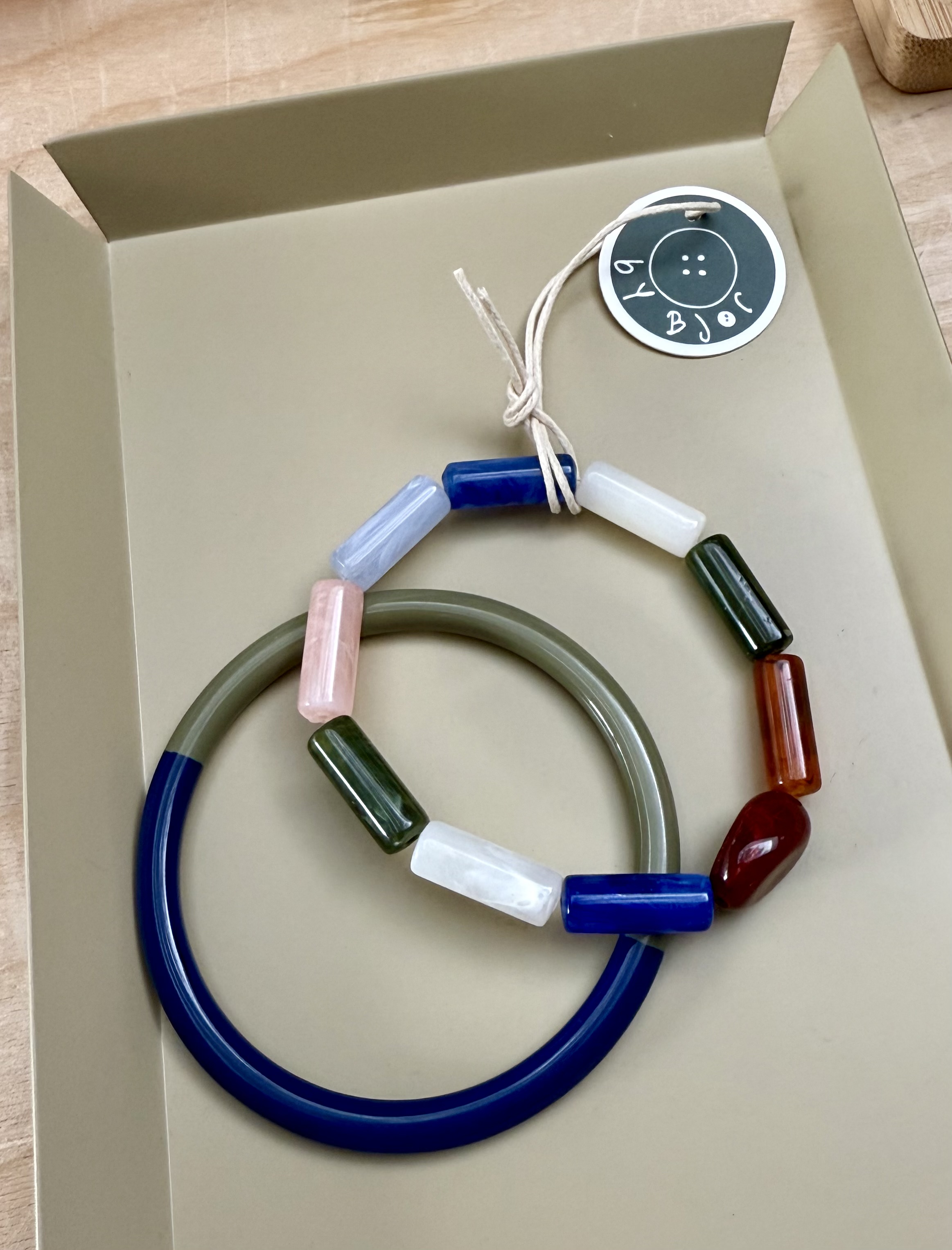 Bybjor Olive & Pebble Tube Bracelet
