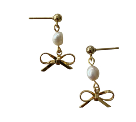 Bybjor Bow & Pearl Golden Earrings