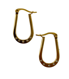 Zirconia Oval Hoop Golden Earrings