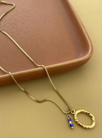 Circle & Cobalt Golden Necklace