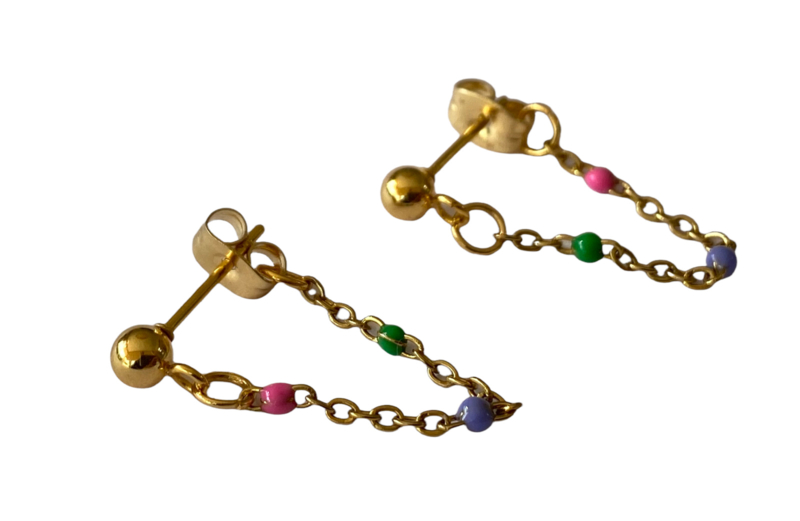 Bybjor Colorful Chain Golden Earrings