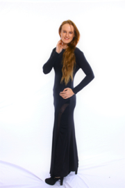 Zwarte fishtail maxi jurk
