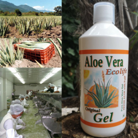 1 fles Aloe vera Gel - puur - met vezels & pulp