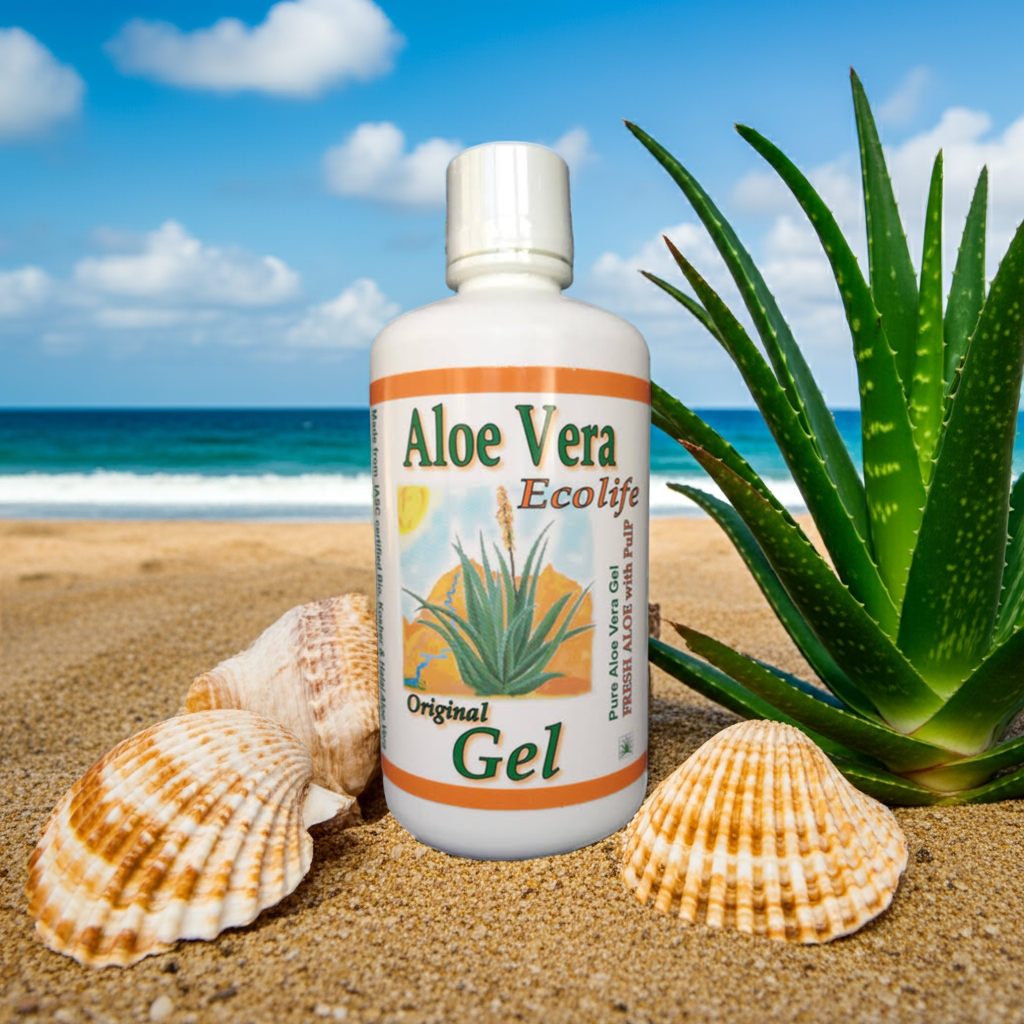 1 fles Aloe vera Gel - puur - drink - met vezels & pulp - Vegan - gluten vrij