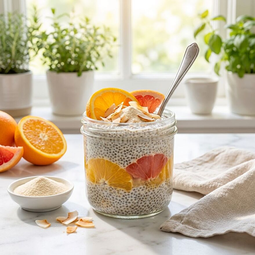 collageen pudding citrus chia