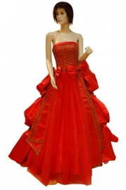 Strapless bruidsjurk met afneembare sleep OBR-0896 rood
