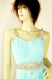 A-lijn jurk in chiffon stof MLS -2169 cyaan