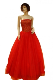 Strapless bruidsjurk met afneembare sleep OBR-0896 rood