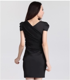 Zwarte chiffon korte avondjurk CWYS - 003