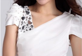 Witte chiffon korte avondjurk CWYS - 003