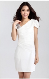 Witte chiffon korte avondjurk CWYS - 003