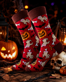 Halloween sokken rood – Griezelprint