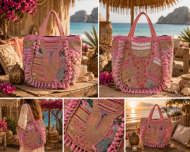 Bohemian Ibiza Tas met roze patchwork