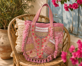 Bohemian Ibiza Tas met roze patchwork