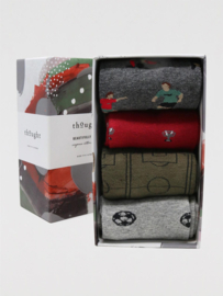 Cadeau doos met 4 paar Bio Katoen sokken met voetbal afbeeldingen - maat 41/45