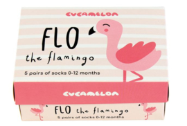 Cadeaudoosje met 5 paar babysokjes - FLO the flamingo