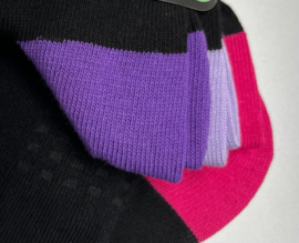Diabetes sokken EXTRA WIJD, 3 paar zwart met gekleurde hiel en teen, fuchsia-lavendel-paars, non elastic boorden en hand genaaide teennaad, mt 37 - 42