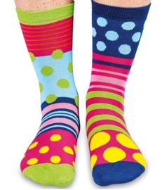 united Oddsocks - Mismatched sokken - Cadeaudoos met 6 vrolijke sokken Polka Face  - maat  37 tot 42