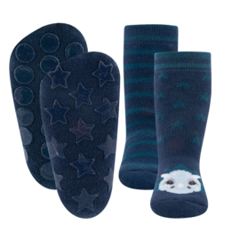 Anti slip sokken set van 2 paar dino/strepen blauw maat 19-22