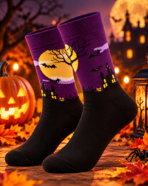 Halloween sokken paars – Spookhuis maat 34-38