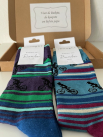 Cadeau set van 2 paar Bamboe heren sokken - Racefiets -  maat 41 t/m 45