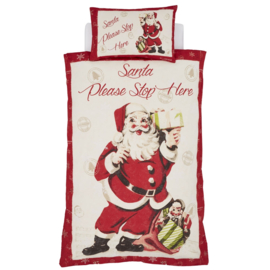 Kerst dekbedovertrek Retro Santa  Please Stop Here - tweepersoons met 2 kussenslopen
