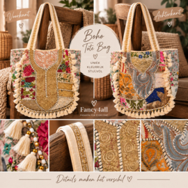 Bohemian Ibiza tas beige goud met borduurwerk en franjes Bohemian Ibiza tas beige goud met borduurwerk en franjes