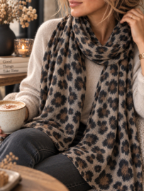 Dames sjaal panterprint camel – 70% viscose