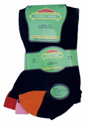 Diabetes sokken EXTRA WIJD, 3 paar zwart met gekleurde hiel en teen,  rood-lichtroze-oranje, non elastic boorden en hand genaaide teennaad, mt 37 - 42