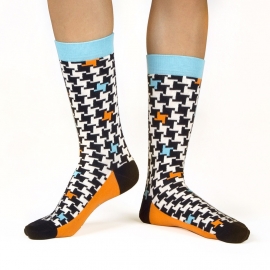 Ballonet Vane  dames sokken mt 36-40 blokjes motief met oranje en turquoise