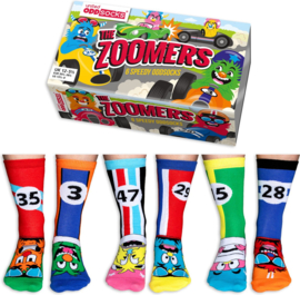 Oddsocks - Mismatched sokken - Cadeaudoos met 6 verschillende sokken - Zoomers - Racers - maat 31 tot 38