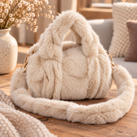 Saison Nandi fluffy handtas – bruin, taupe & crème