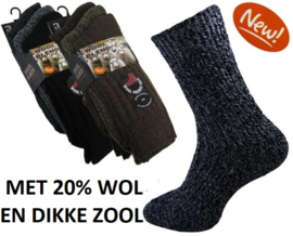 Thermosokken 20% wol, zonder knellend boord, set van 3 paar, maat 39 - 45