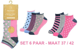 Bamboe Sneaker sokken - set van 6 paar - pastel kleuren - maat 37 / 42