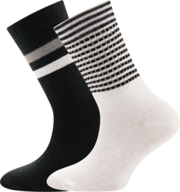 Set van 2 paar sokken - Zwart met Wit gestreept - maat 35/38