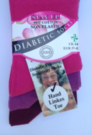 Diabetes sokken 3 paar wijnrood, fuchsia, paars, non elastic boorden en handgenaaide teennaad , mt 37 - 42