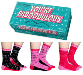 You're Faboobulous - doos met 3 paar leuke tekst sokken - maat 37/42